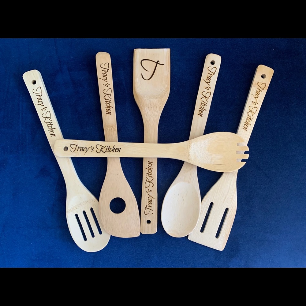 Set of 6 custom engraved bamboo set last name